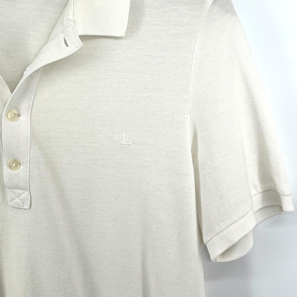 Lauren Ralph Lauren OffWhite Pique Knit Polo Top L Minimalist Clean Girl Classic - Picture 4 of 8